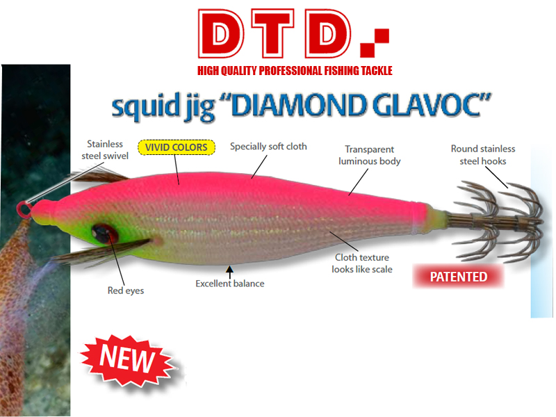 DTD Squid Jig Diamond Glavoc (Size: 3.0, Color: Pink)