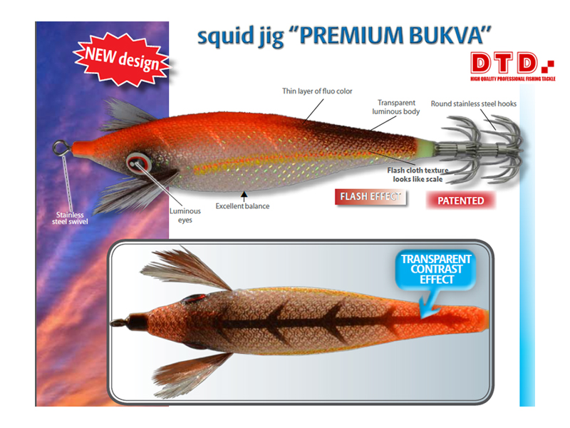 DTD Squid Jig Premium Bukva (Size: 3.0, Color:Orange)