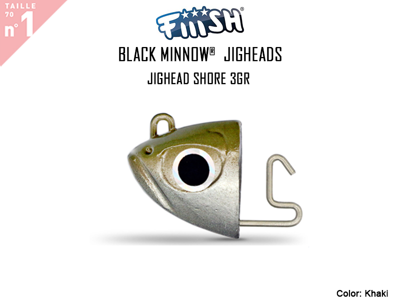 FIIISH Black Minnow 70 Jig Head Shore (Weight: 3gr, Color: Khaki, Pack: 2pcs)