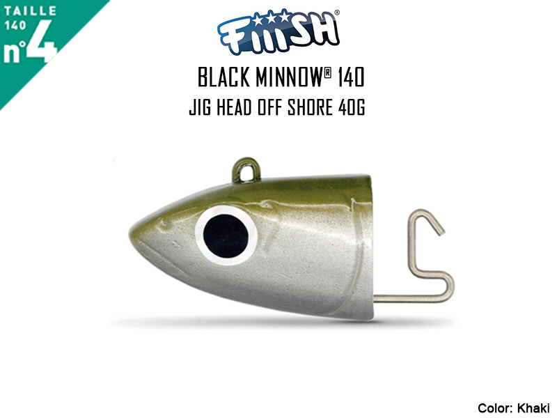 FIIISH Black Minnow 140 Jig Head Off Shore (Weight: 40gr, Color: Khaki, Pack: 2pcs)