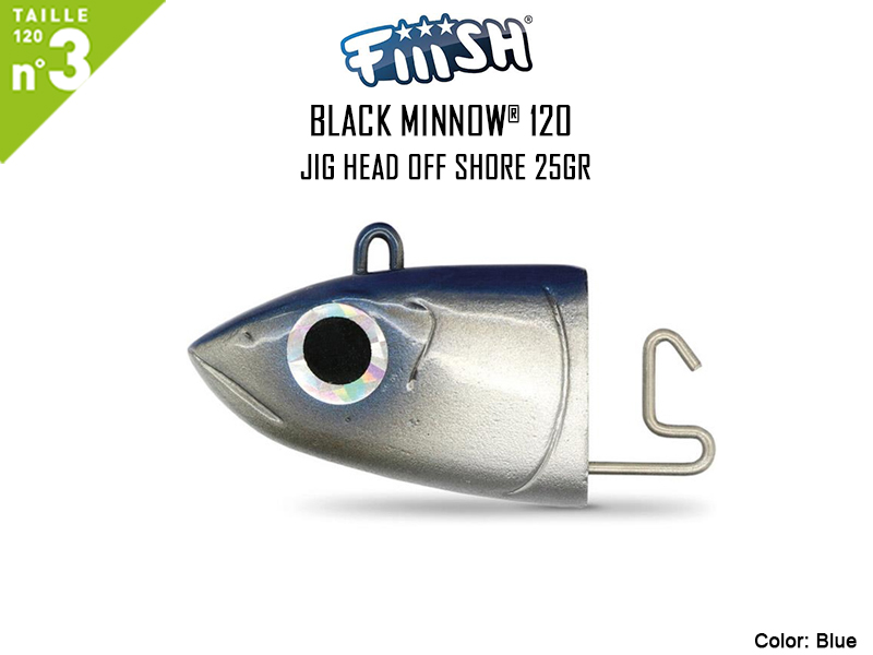FIIISH Black Minnow 120 Jig Head Off Shore (Weight: 25gr, Color: Blue, Pack: 2pcs)