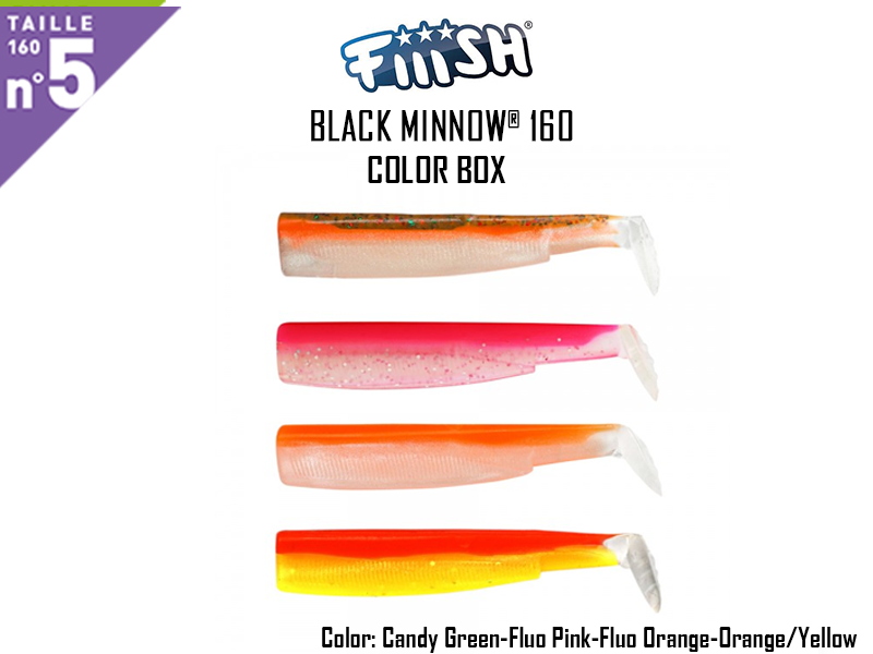 FIIISH Black Minnow 160 Bodies - Color Box ( Color:Candy Green - Fluo Pink - Fluo Orange - Orange/Yellow, Pack: 4pcs)