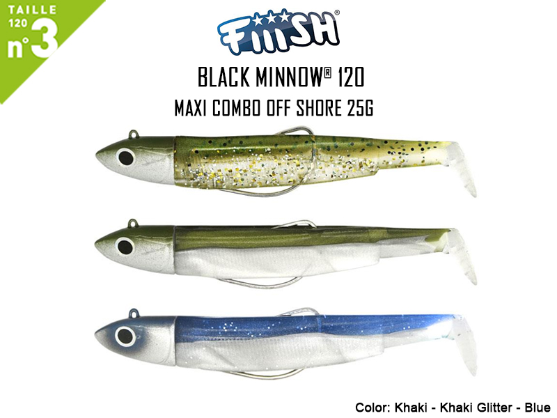 FIIISH Black Minnow 120 - Maxi Combo Off Shore (Weight: 25gr, Color: Khaki - Khaki Glitter - Blue)