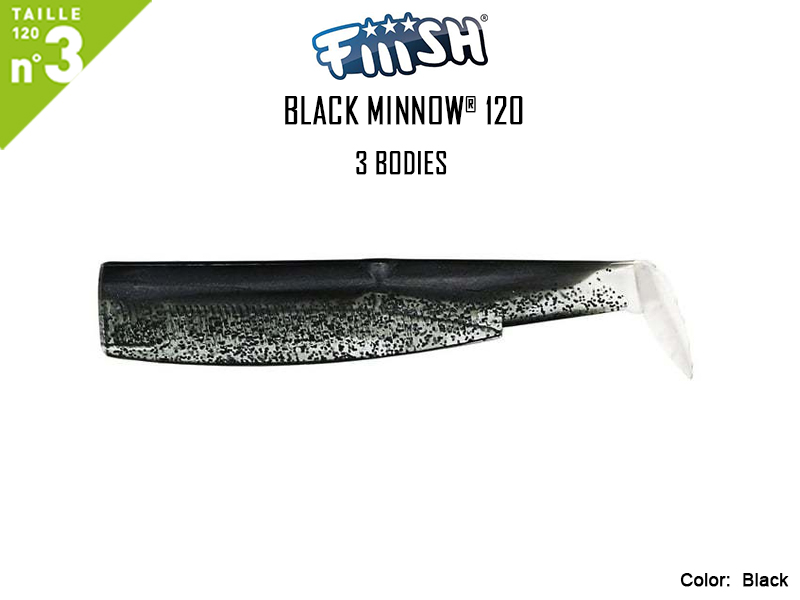 FIIISH Black Minnow 120 Bodies - 3 Bodies Pack (Color: Black, Pack: 3pcs)
