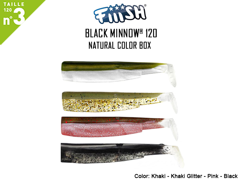 FIIISH Black Minnow 120 Bodies - Natural Color Box ( Color: Khaki - Khaki Glitter - Pink - Black, Pack: 4pcs)