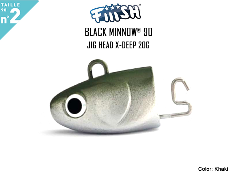 FIIISH Black Minnow 90 Jig Head X-Deep (Weight: 20gr, Color: Khaki, Pack: 2pcs)