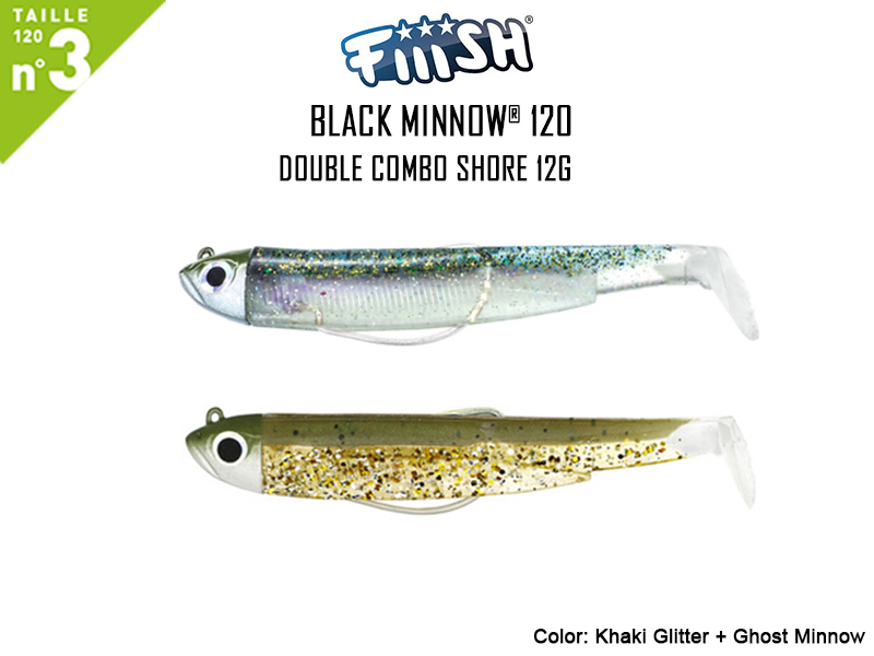 FIIISH Black Minnow 120 - Double Combo Shore (Weight: 12gr, Color: Khaki Glitter + Ghost Minnow)