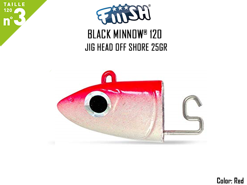 FIIISH Black Minnow 120 Jig Head Off Shore (Weight: 25gr, Color: Red, Pack: 2pcs)