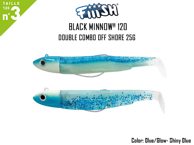 FIIISH Black Minnow 120 - Double Combo Off Shore (Weight: 25gr, Color: Blue/Glow-Shiny Blue)