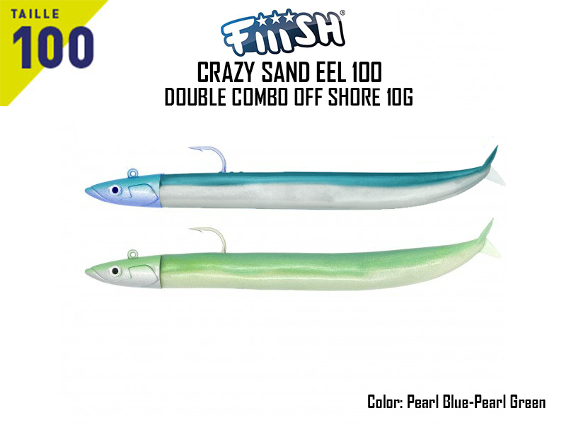 FIIISH Crazy Sand Eel 100 Double Combo Off Shore (Weight: 10gr, Color: Pearl Blue, Pearl Green)