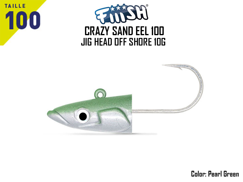 FIIISH Crazy Sand Eel 100 Jig Head Off Shore (Weight: 10gr, Color: Pearl Green, Pack: 2 pcs)