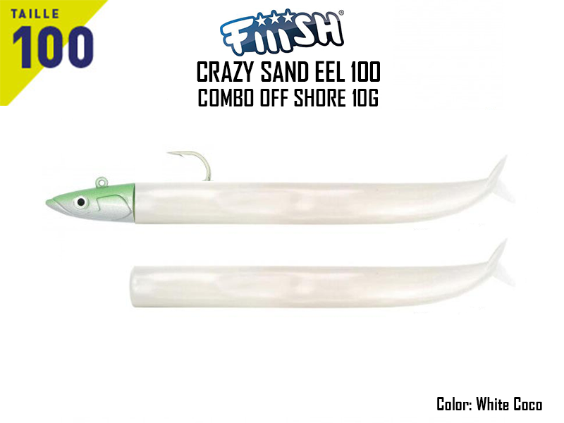 FIIISH Crazy Sand Eel 100 Combo Off Shore (Weight: 10gr, Color: White Coco+ White Coco body)