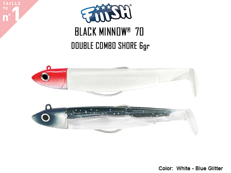 FIIISH Black Minnow 70 Double Combo Off Shore (Weight: 6gr, Color: White - Blue Glitter)