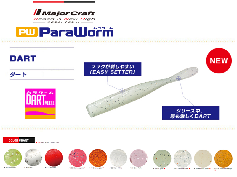 Major Craft Paraworm Dart (Length: 7.62cm, Color: #19 All Glow, Pack: 7pcs)