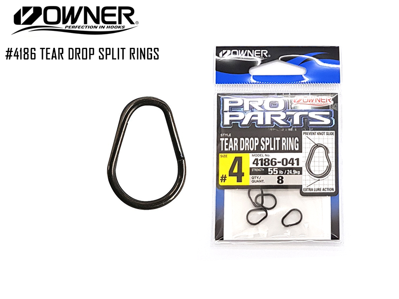 Owner 4186 Tear Drop Split Rings (Size:#3, Strength:45lb. Pack:10pcs)