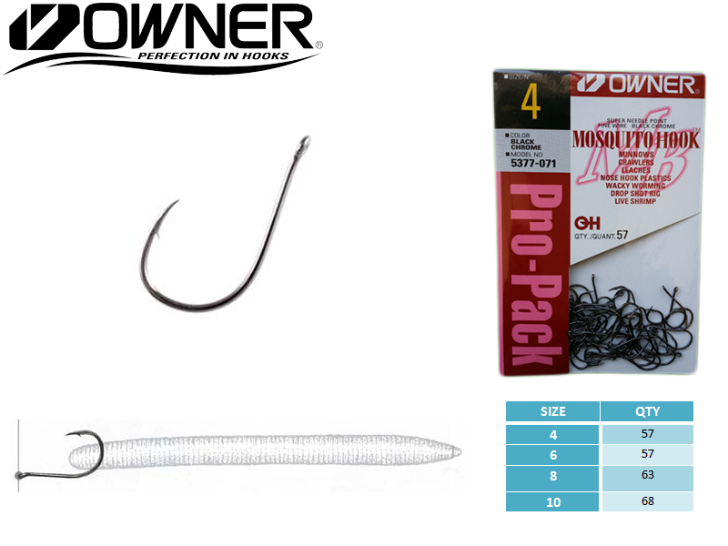 Owner 5377 Mosquito Hook Black Pro-Pack (Size:10, Qty: 68pcs