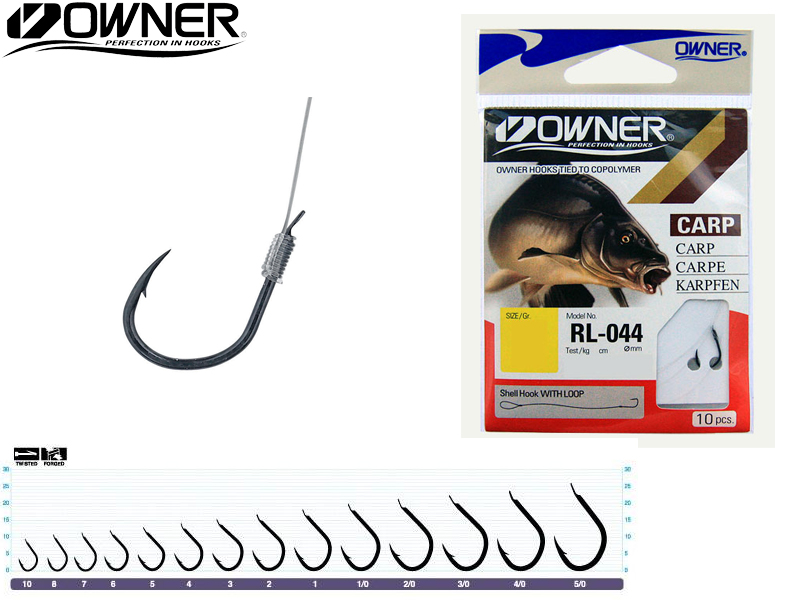 Owner RL-044 Carp Pre-Tied Hooks (Size: 10, Line Diameter: 0.16mm, Line Length: 70cm, Qty: 10pcs )