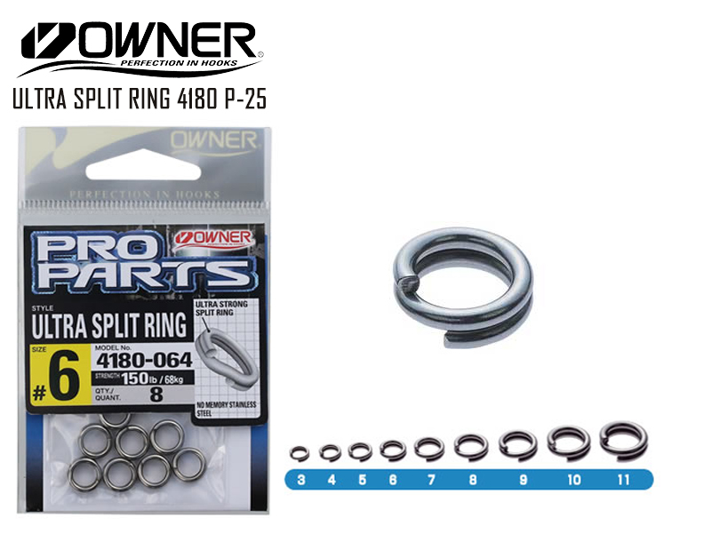 Owner4180 P-25 Ultra Split Ring (Size:#3, Strength:75lb/34kg, Pack:11pcs)