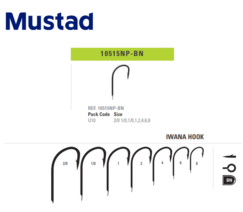 Mustad 10515NP-BN Iwana Hook (Size: 4, Pack: 10pcs)