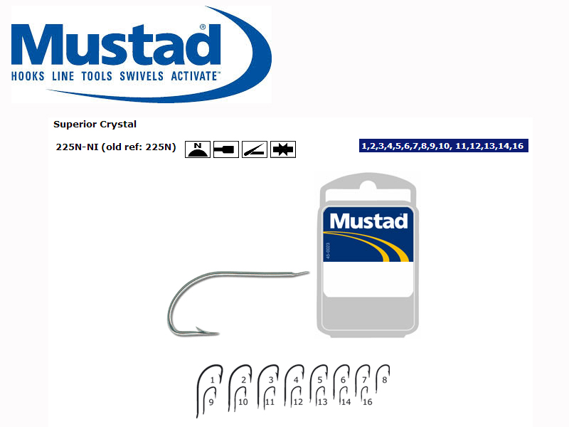 Mustad 225N Superior Crystal Hook (Size: 7, Qty: 50pcs)