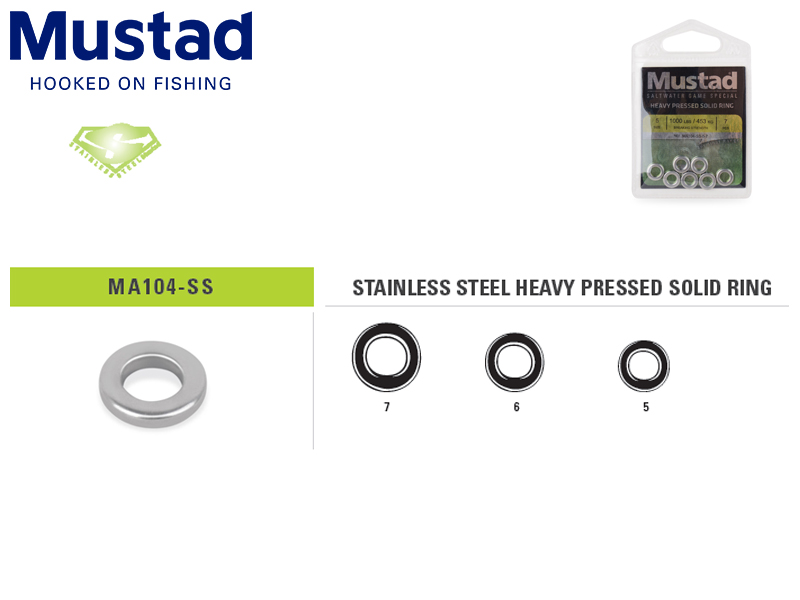 Mustad MA104-SS Stainless Steel Heavy Pressed Solid Ring (Size: 6, B.S: 453kg, Pack: 6pcs)