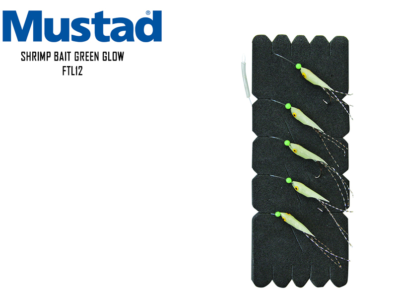 Mustad Shrimp Bait Green Glow FTL12 (Size: 6, Line Diameter: 0.30mm, Quantity: 5pcs)