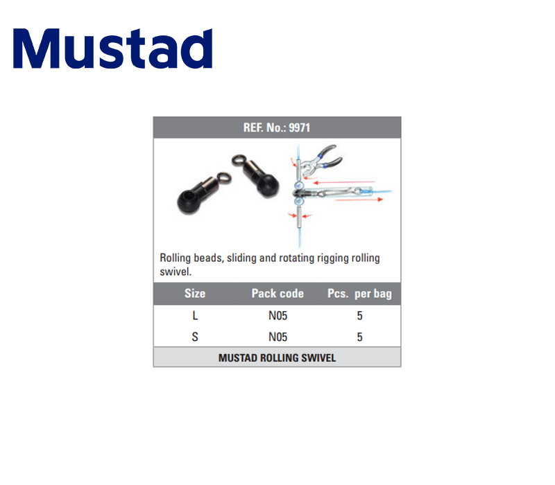 Mustad Rolling Swivel 9971 (Size: L, Pack: 5pcs)