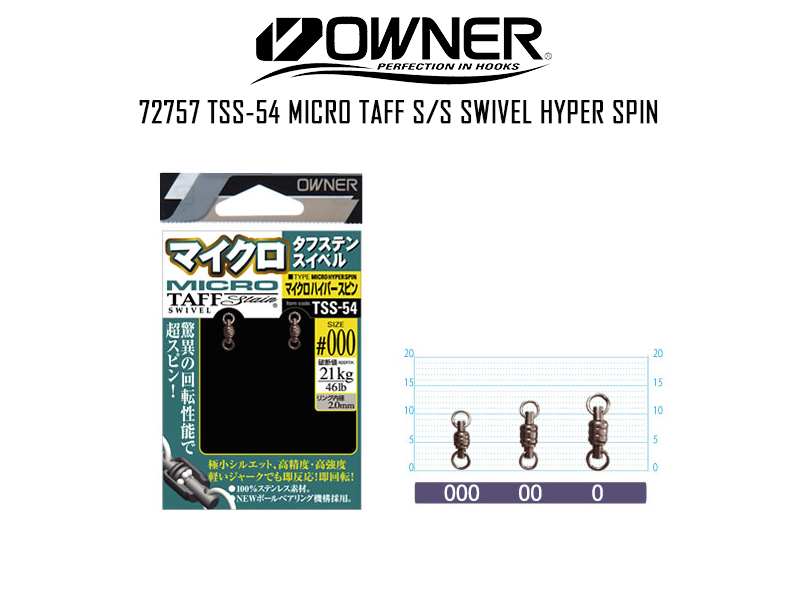 Owner 72757 TSS-54 Micro Taff S/S Swivel Hyper Spin (Size: 000, Strength(lb/kg): 46/21, Pack: 2pcs)