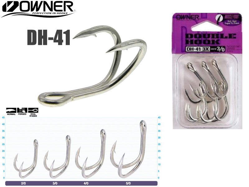 Owner DH-41 Double Hook (Size: 2/0, Qty: 6pcs ) Owner DH-41 Double