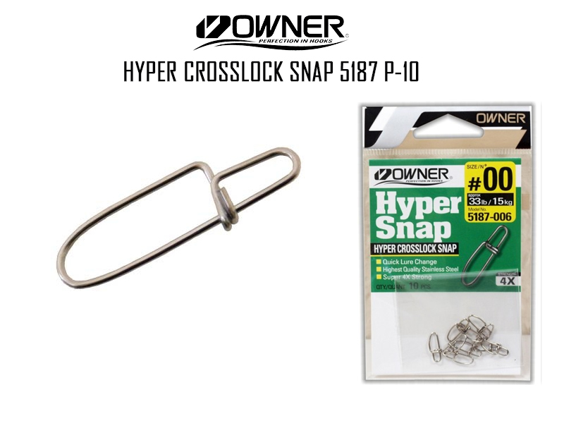 Owner 5187 Hyper CrossLock Snap P-10 (Size:#0, Strength:72lb/32kg, Pack:10pcs)