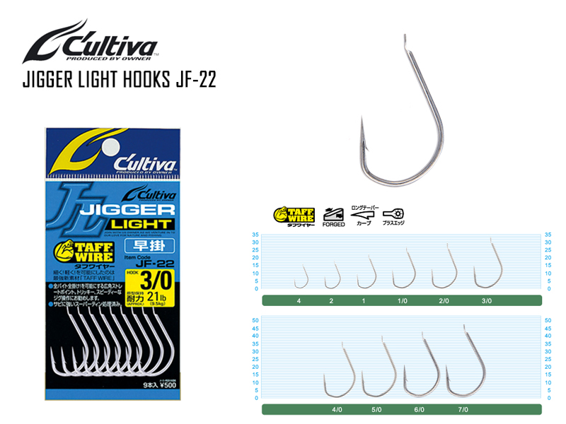 Cultiva Jigger Light JF-22 (Size: 3/0, Strength: 21lb, Pack: 9pcs)