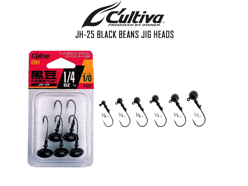 Owner JH-25 Black Beans Jig Head (Hook Size: 1, Jig Weight: 3/16oz