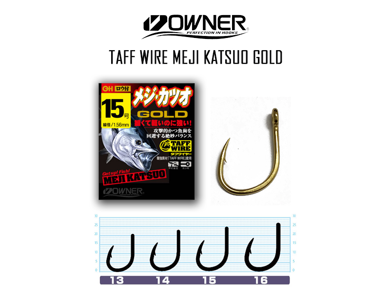 Owner 16540 Taff Wire Meji Katsuo Gold (Size:15, Pack: 5pcs)