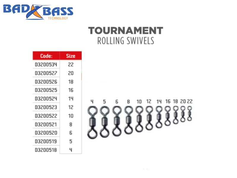 Bad Bass Tournament Rolling Swivels (Size: 22, Pack: 50pcs)