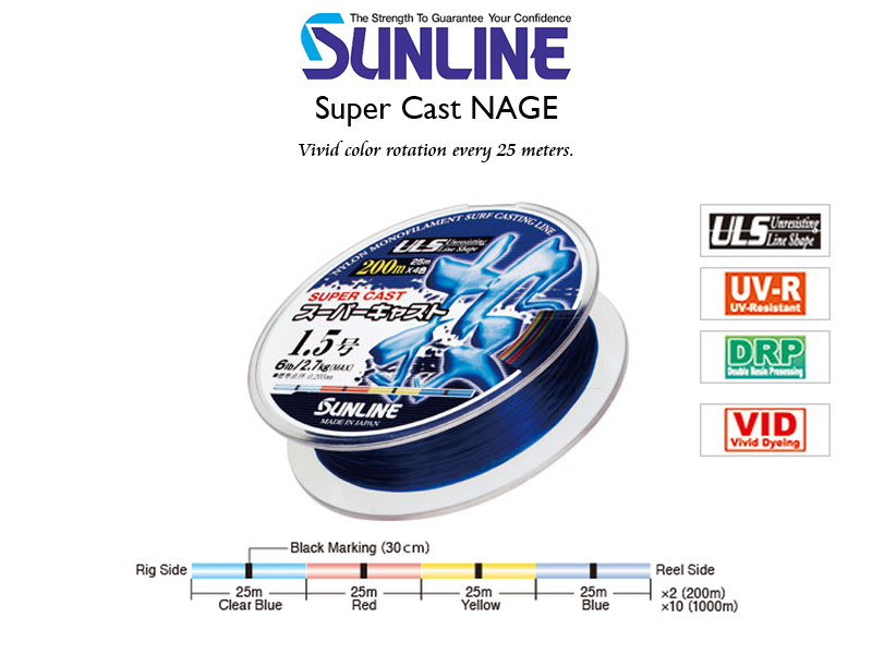 Sunline Super Cast Nage (Length: 200mt, Color: Multicolor, PE: #1.5, Ø: 0.205mm, Strength: 6LB )