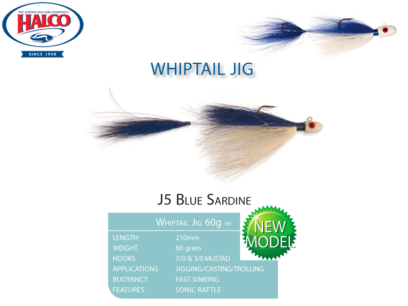 Halco Whiptail Jig 60 (Length: 210mm, Weight: 60gr, Color: J5 Blue Sardine)