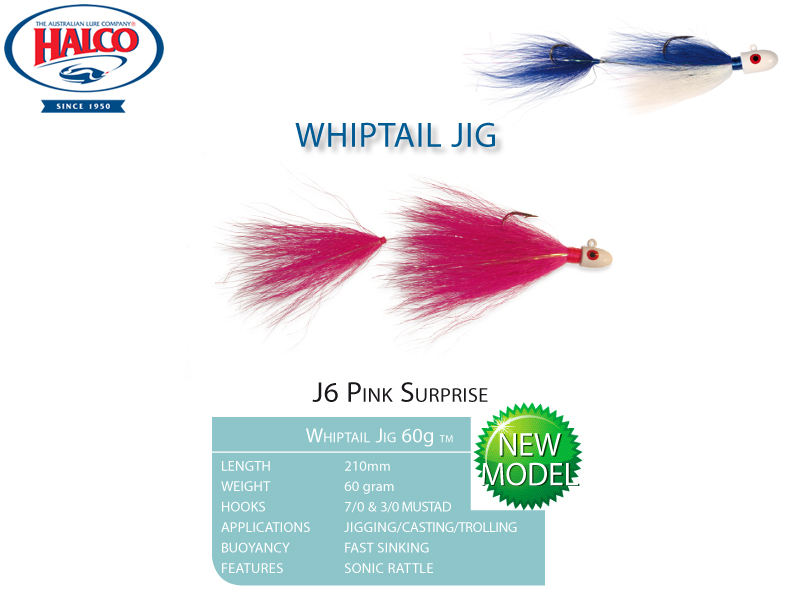 Halco Whiptail Jig 60 (Length: 210mm, Weight: 60gr, Color: J6 Pink Sunrise)