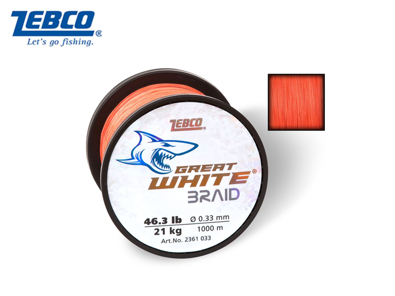 Zebco Great White™ Braid( (Ø:0.38mm, B.S:26kg/58lb, Length:1000mt, Color: Orange)